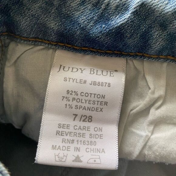 Judy Blue Boyfriend Fit Jeans Distressed Womens Size 7 28 Blue Stretchy - Picture 9 of 9